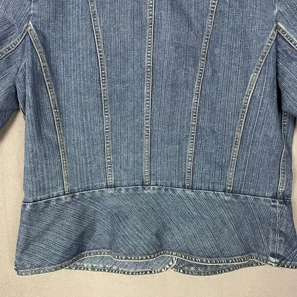 St. John's Bay Jacket Women's Large Blue Denim Stretch Long Sleeve Button Front - Picture 8 of 15